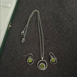 Patricia Locke matching necklace and earrings green and silver